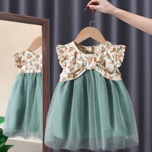 Baby Girl Floral Tulle Party Dress Vintage Print Boho Flutter Sleeve Princess